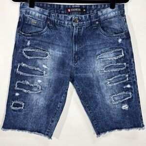 SouthPole Distressed Denim Skater Shorts Size 36 Frayed Hem Hip Hop Urban Y2K